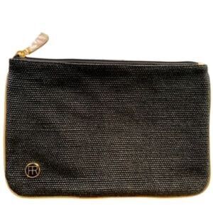 FELIX REY Black Burlap Envelope Bag Black Gold clutch